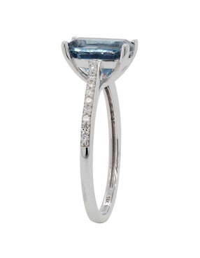 Anillo rectangular Valessa 14 k de oro blanco topacio azul brillante brillante