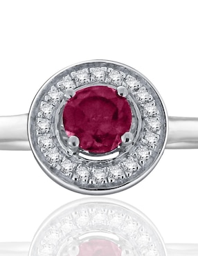 Anillo Fascinare Clara 14 k de oro blanco rubí y diamante pavé