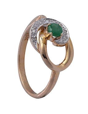 Anillo Fascinare Eterna 14 k de oro amarillo esmeralda y diamante brillante