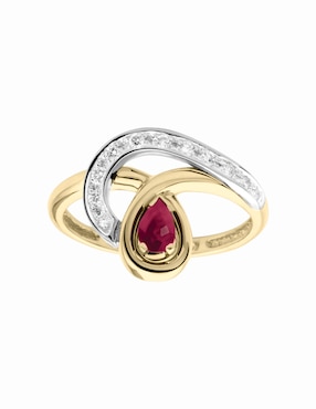 Anillo de gota Fascinare 14 k de oro amarillo rubí brillante