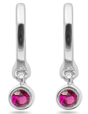 Aretes redondos Jayda de oro blanco con acabado brillante rubí
