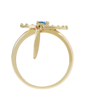 Anillo de ojo D Cadena 14 k de oro amarillo zirconia brillante