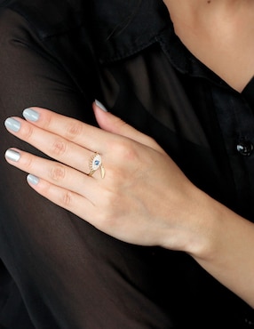 Anillo de ojo D Cadena 14 k de oro amarillo zirconia brillante
