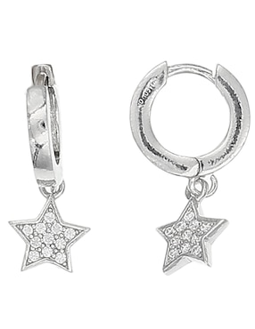 Aretes de estrella Silvex Spa de plata P 925 con acabado brillante circonita