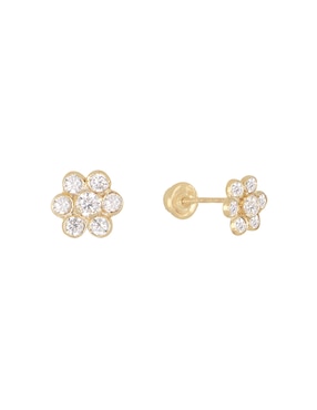 Broqueles de flor Casal de oro amarillo 14 K con acabado liso zirconia