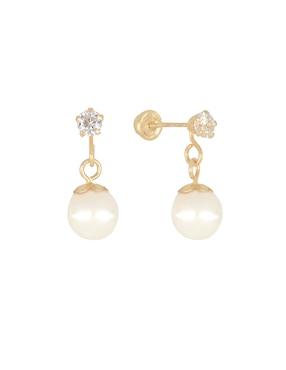 Aretes Broquel De Gota Casal Primavera Verano De Oro 14 K Zirconia