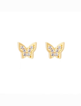 Broqueles de mariposa Parisa Joyería con acabado baño de oro zirconia
