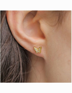 Broqueles de mariposa Parisa Joyería con acabado baño de oro zirconia