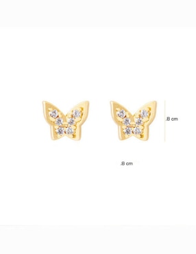 Broqueles de mariposa Parisa Joyería con acabado baño de oro zirconia