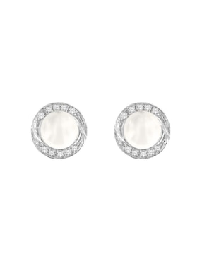 Broqueles de flor Fianelli de oro blanco 14 K con acabado brillante diamante y perla