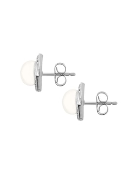 Broqueles de flor Fianelli de oro blanco 14 K con acabado brillante diamante y perla