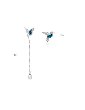 Aretes de colibrí Mayfer Joyería de plata P 925 con acabado plateado cristal