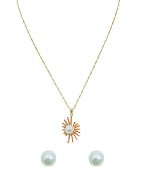Aretes y collar circulares Oro Angelus zirconia