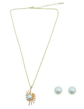 Aretes y collar circulares Oro Angelus zirconia