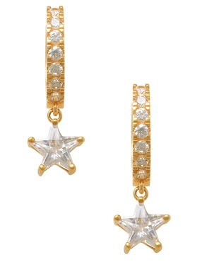 Aretes Huggies De Estrella Lusso De Oro Amarillo 14 K Cristal