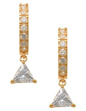 Aretes Huggies Triangular Lusso De Oro Amarillo 14 K Cristal