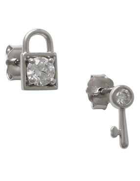 Broqueles de candado Lusso de oro blanco 14 K con acabado brillante cristal