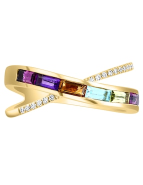 Anillo Effy Mosaic 14 k de oro diamante, amatista, topacio azul, citrino, rodolita y peridoto brillante