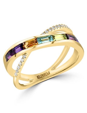 Anillo Effy Mosaic 14 k de oro diamante, amatista, topacio azul, citrino, rodolita y peridoto brillante