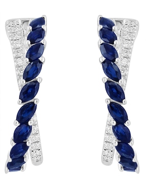 Aretes Effy Royale Bleu de oro con acabado pavé zafiro y diamante