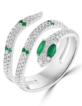 Anillo de serpiente Effy Brasilica 14 k de oro esmeralda y diamante brillante