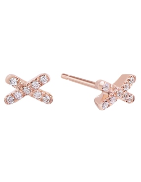 Broqueles de letra x Riccardo Orsato de oro rosa 14 K con acabado brillante diamante