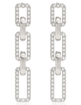 Aretes Largos Stackis De Oro Blanco 14 K Diamante