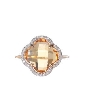 Anillo De Trébol Morganne Bello Victoria 18 K De Oro Amarillo Citrina Y Diamante