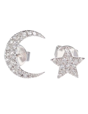 Broquel De Luna Y Estrella Meira T De Oro Blanco 14 K Diamante