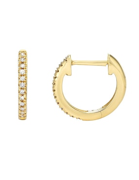 Aretes Huggies De Media Luna Zoe Lev De Oro Amarillo 14 K Diamante