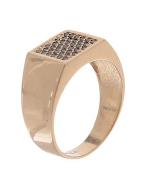 Anillo cuadrado Fonelli 14 k de oro amarillo diamante negro pulido