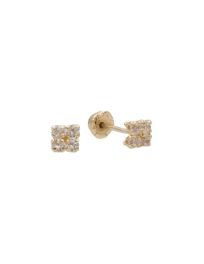 Broqueles De Cuadrado Casal De Oro 14 K Zirconia