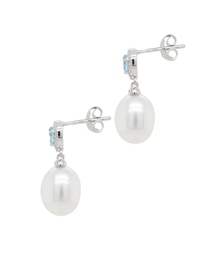 Aretes de gota Valessa Linea De Perlas de oro blanco con acabado espejo diamante