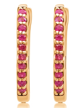 Aretes redondos Jayda de oro con acabado pavé rubí