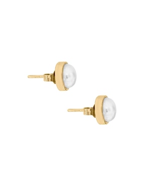 Aretes redondos Fianelli Diamond Perly de oro con acabado espejo perla