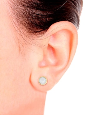 Aretes redondos Fianelli Diamond Perly de oro con acabado espejo perla