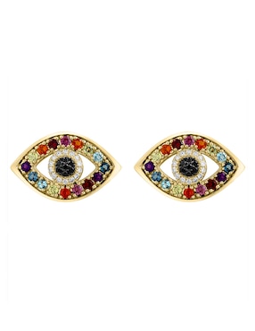 Broqueles de ojo Effy Mosaic de oro con acabado pavé diamante, amatista, topacio azul, topacio azul londres, citrino, diamante negro, granate, rodolita, y peridoto