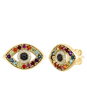 Broqueles de ojo Effy Mosaic de oro con acabado pavé diamante, amatista, topacio azul, topacio azul londres, citrino, diamante negro, granate, rodolita, y peridoto