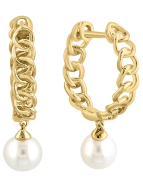 Aretes redondos Effy Luna de oro con acabado pavé perla de agua
