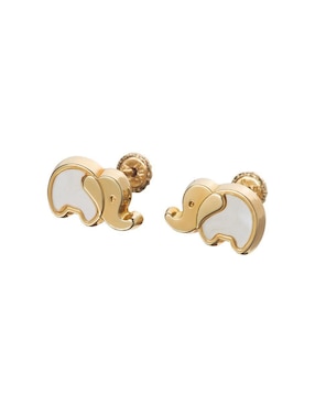 Broqueles de elefante Giallo de oro amarillo 14 K con acabado espejo madre perla