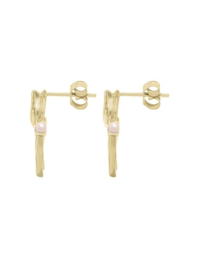 Aretes redondos Fianelli Tulipán de oro con acabado brillante perla