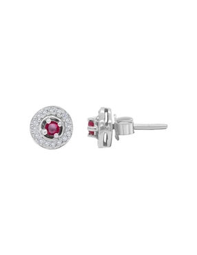 Aretes redondos Fascinare Clara de oro blanco con acabado brillante rubí y diamante