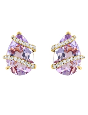 Broqueles de gota Effy Viola de oro con acabado pavé diamante y amatista