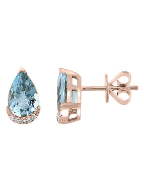 Broqueles de gota Effy Aquarius de oro con acabado pavé diamante y aguamarina