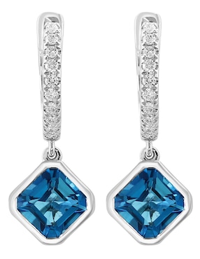Aretes cuadrados Effy Ocean Bleu de oro con acabado pavé topacio y diamante