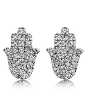 Aretes Cortos De Mano De Fátima Jayda De Oro Blanco 14 K Diamante