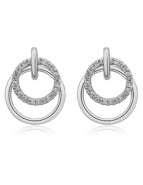 Aretes Cortos Redondos Jayda De Oro Blanco 14 K Diamante