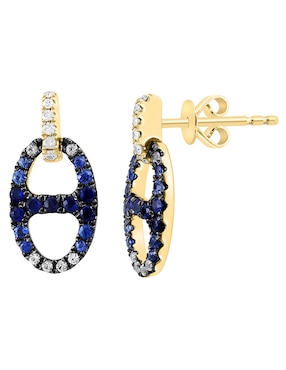 Aretes ovalados Effy Royale Bleu de oro con acabado pavé zafiro y diamante
