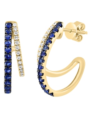 Aretes Effy Royale Bleu de oro con acabado pavé zafiro y diamante