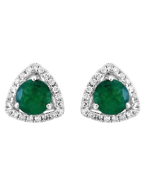 Broqueles Effy de Oro 14 K con acabado brillante esmeralda y diamante
